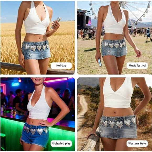 Vintage Western Belt for Women Heart Cowgirl Style Metal Waist Chain, Adjustable - Picture 6 of 8